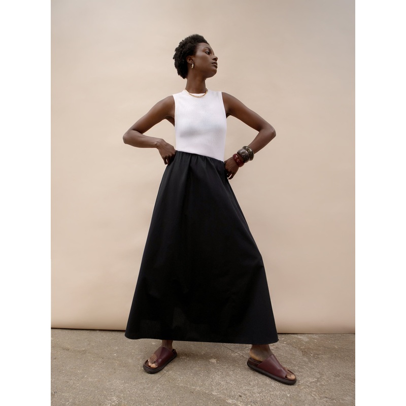 Petite Black Cotton Poplin Skirt