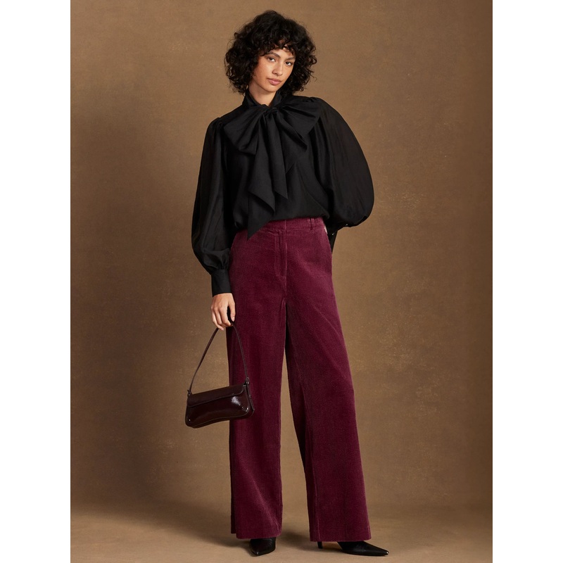 Petite Burgundy Cord Wide Leg Trousers