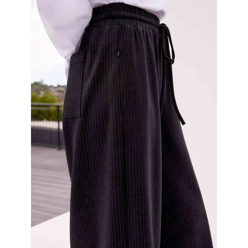 Petite Charcoal Pinstripe Wide Leg Trousers