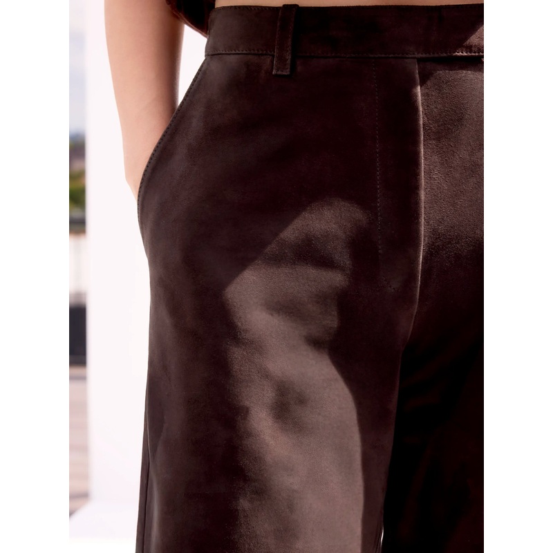Petite Chocolate Brown Suede Wide Leg Trousers
