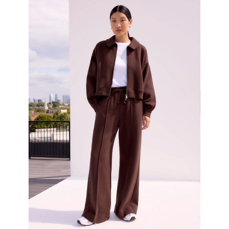 Petite Chocolate-Brown Wide-Leg Sweatpants