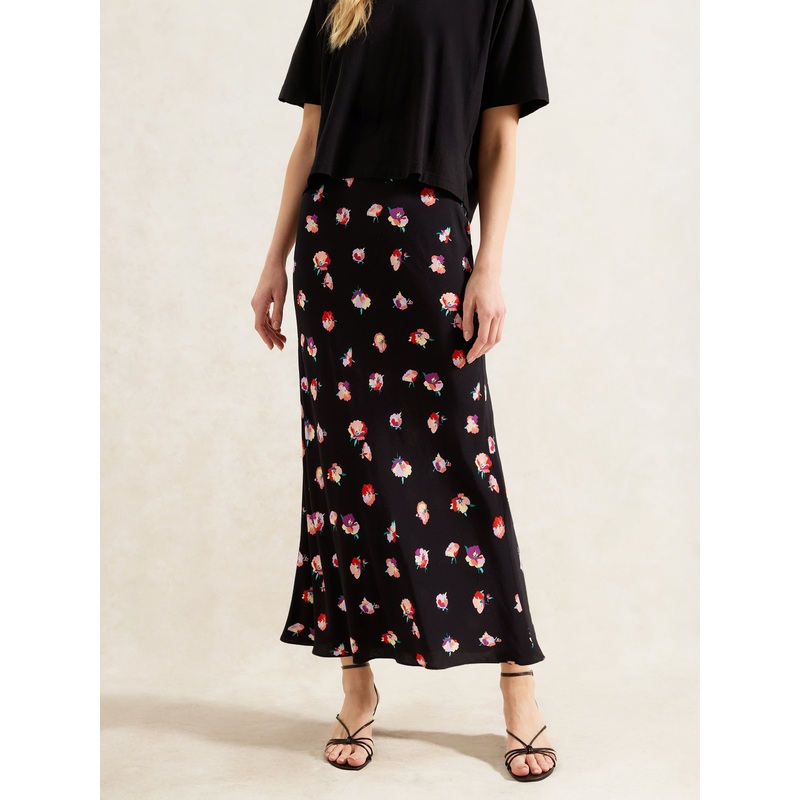 Petite Multi Pansy Printed Bias Cut Skirt