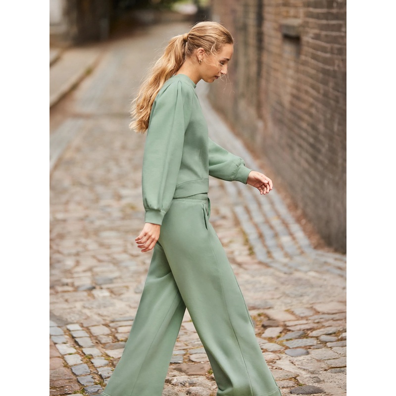 Petite Sage-Green Wide-Leg Sweatpants