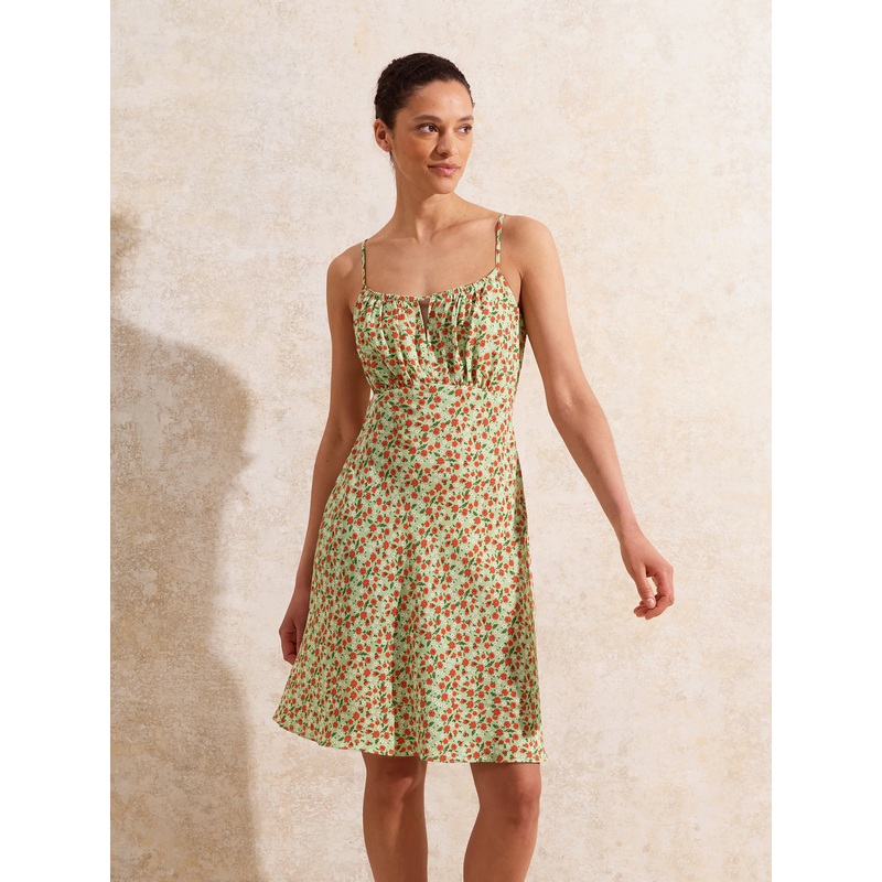 Red And Green Ditsy Floral-Print Mini Dress