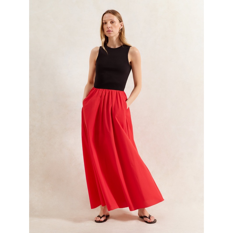 Red Cotton Poplin Skirt-6 & 8 & 10 & 12 & 14 & 16 & 18-Red