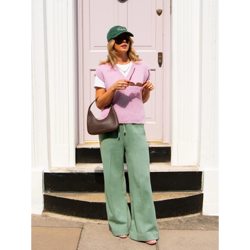 Sage-Green Wide-Leg Sweatpants