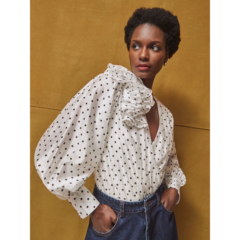 White Mini Spot Frill Detail Bodysuit