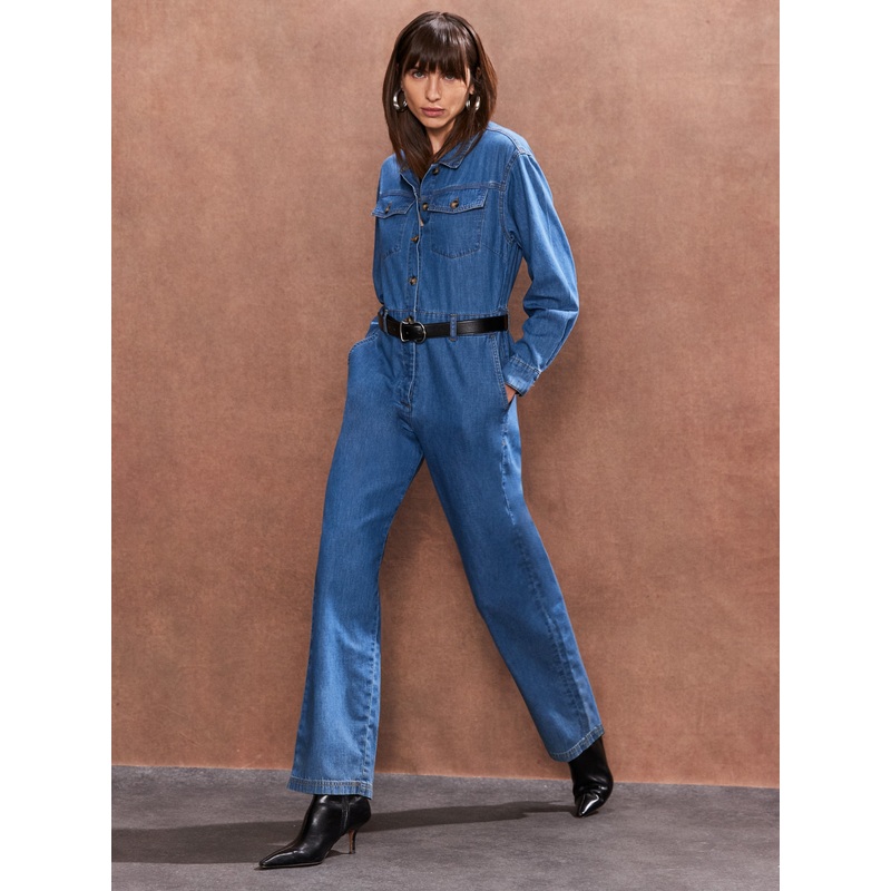 Blue Denim Jumpsuit-6 & 8 & 10 & 12 & 14 & 16 & 18-Blue
