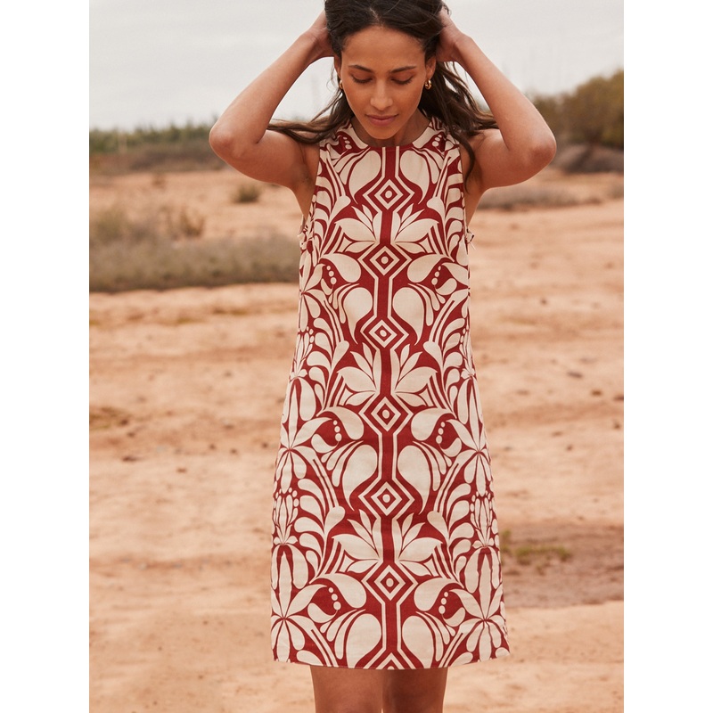 Brown Tile Printed Shift Dress