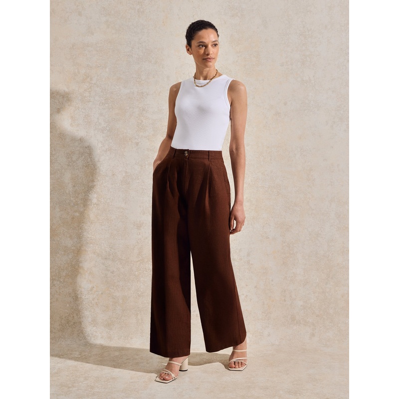 Chocolate Linen-Blend Trousers