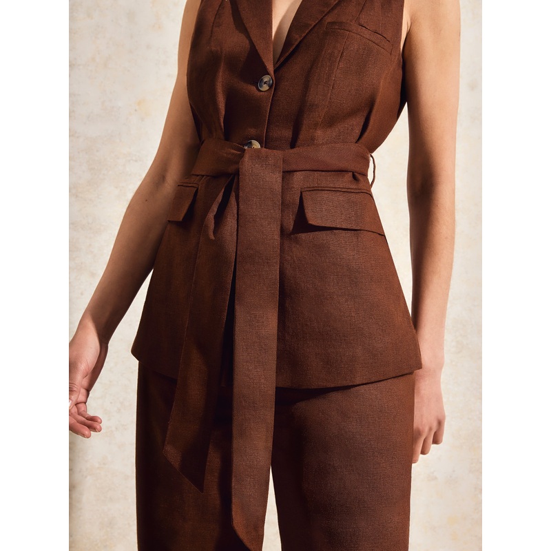 Chocolate Linen-Blend Waistcoat