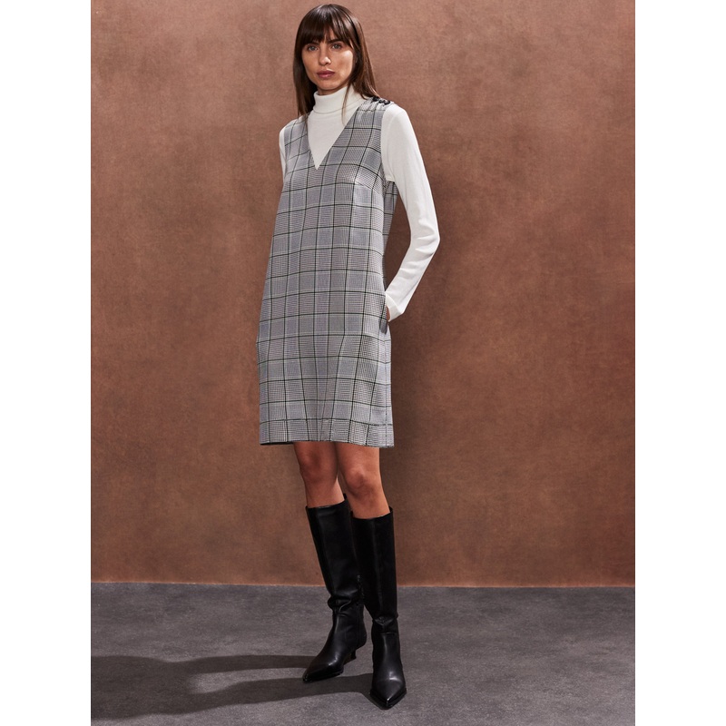 Green Mono Check Mini Dress-6 & 8 & 10 & 12 & 14 & 16 & 18-Green