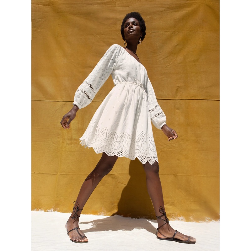 Ivory Mix Broderie Smock Dress