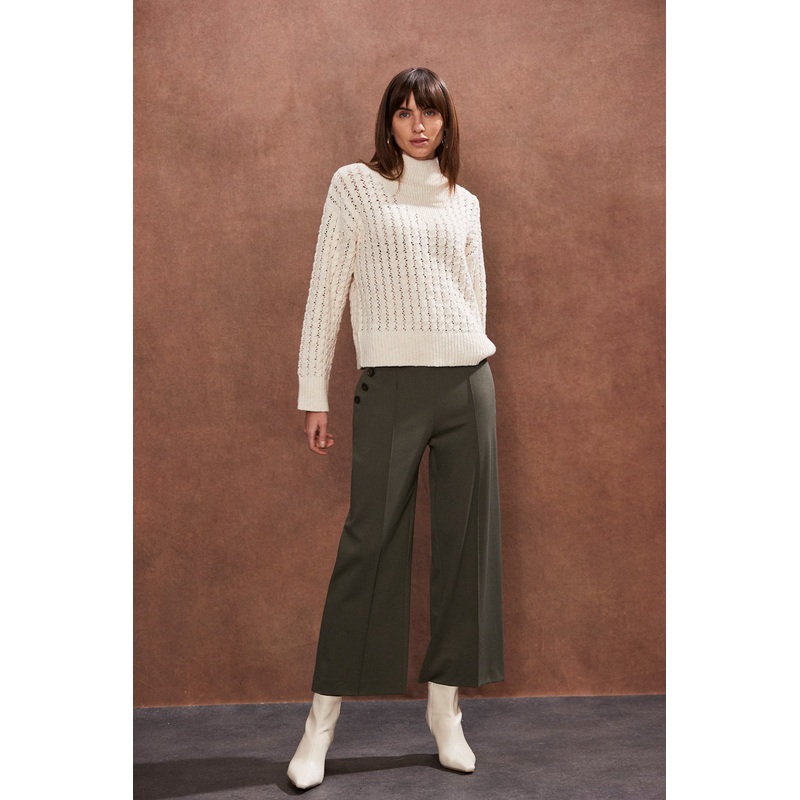 Khaki Ponte Twill Culottes-6 & 8 & 10 & 12 & 14 & 16 & 18-Khaki