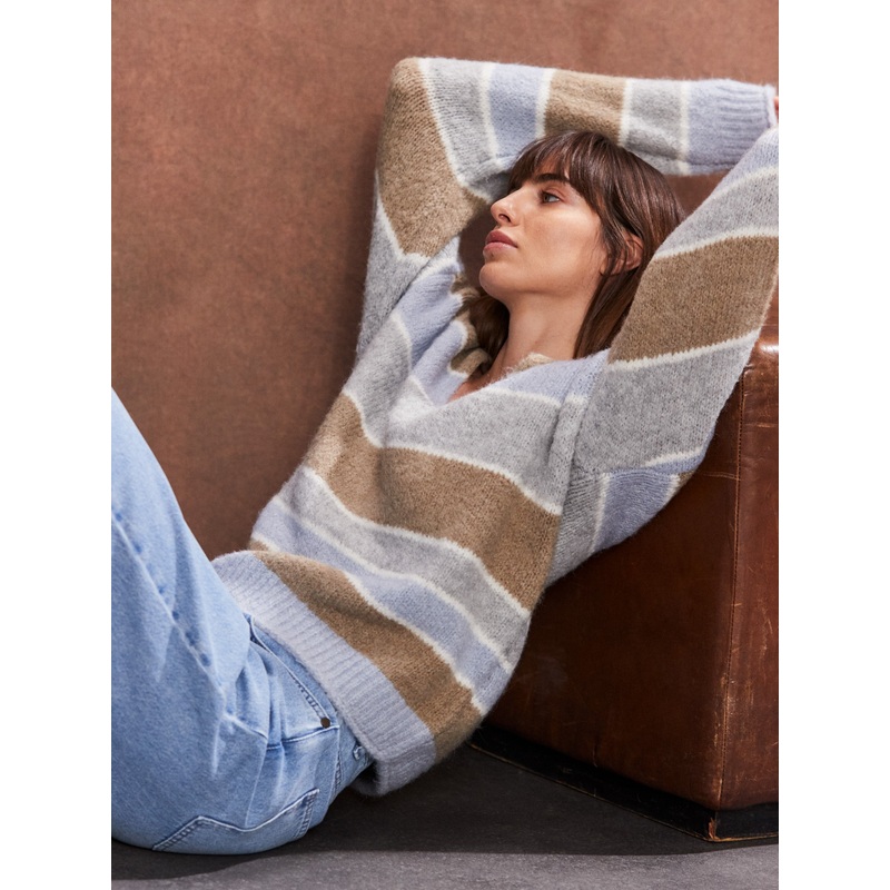 Neutral Stripe V-Neck Jumper-XS & S & M & L-Multi