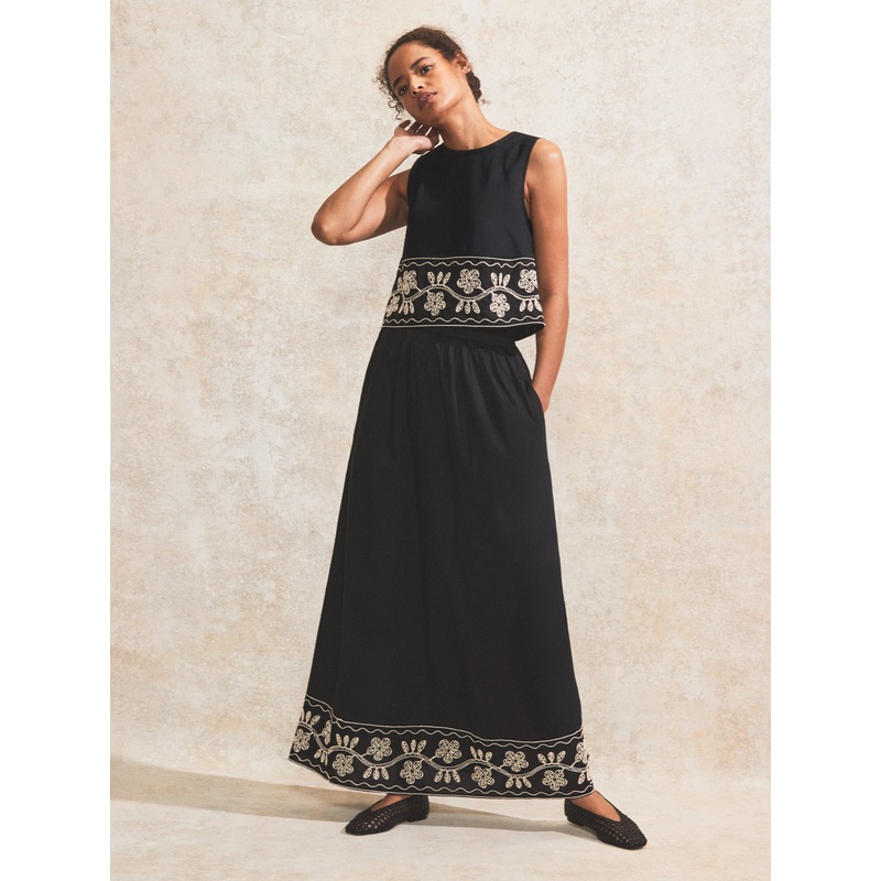 Petite Black Embroidered Maxi Skirt