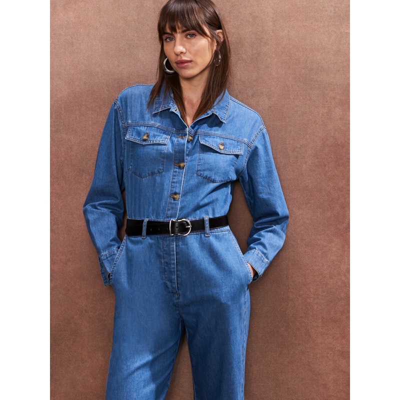 Petite Blue Denim Jumpsuit-6 & 8 & 10 & 12 & 14 & 16-Blue
