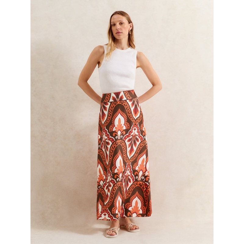 Petite Brown Tile-Print Maxi Skirt