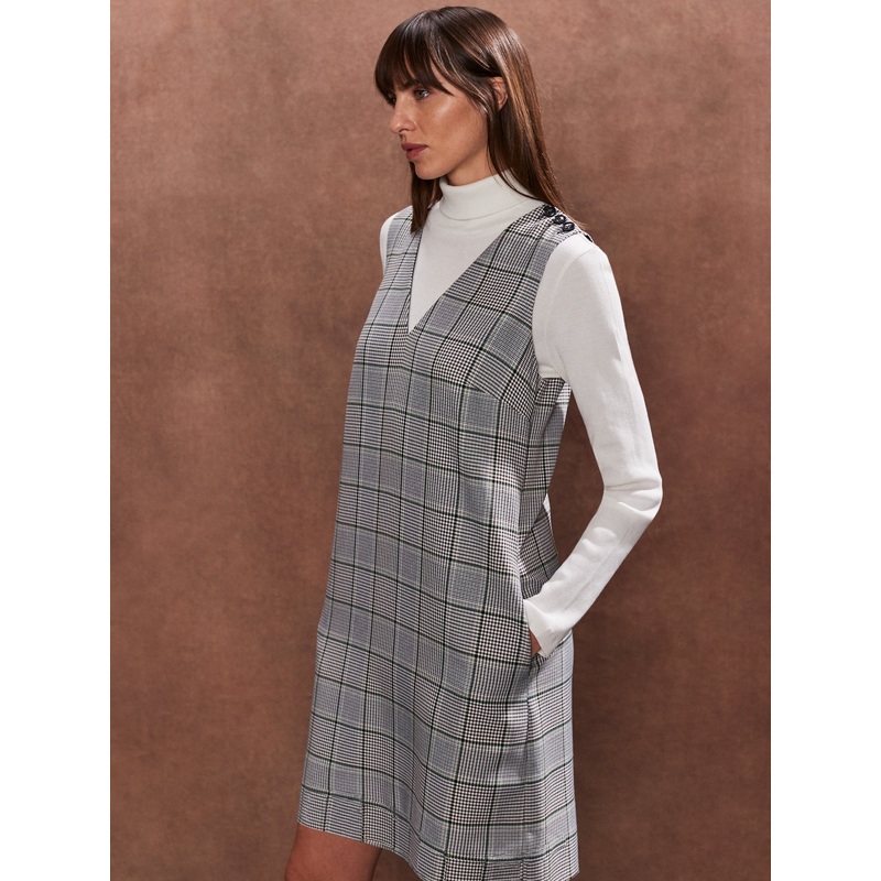 Petite Green Mono Check Mini Dress