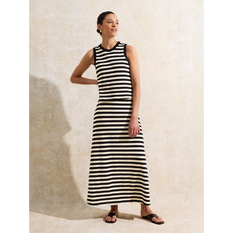 Petite Mono Chevron-Stripe Knitted Midaxi Skirt