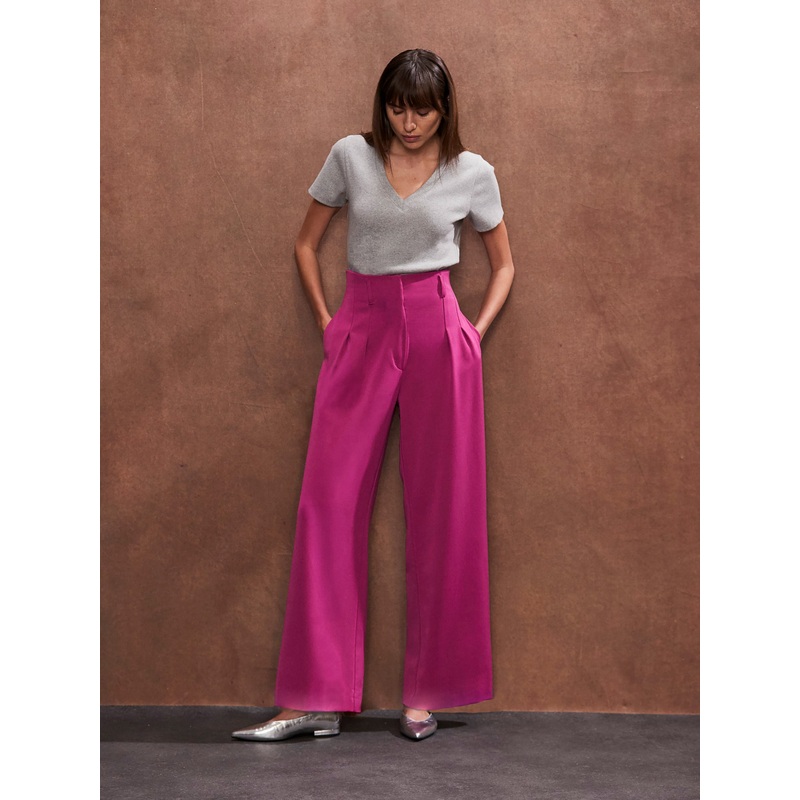 Pink High-Waist Wide-Leg Trousers