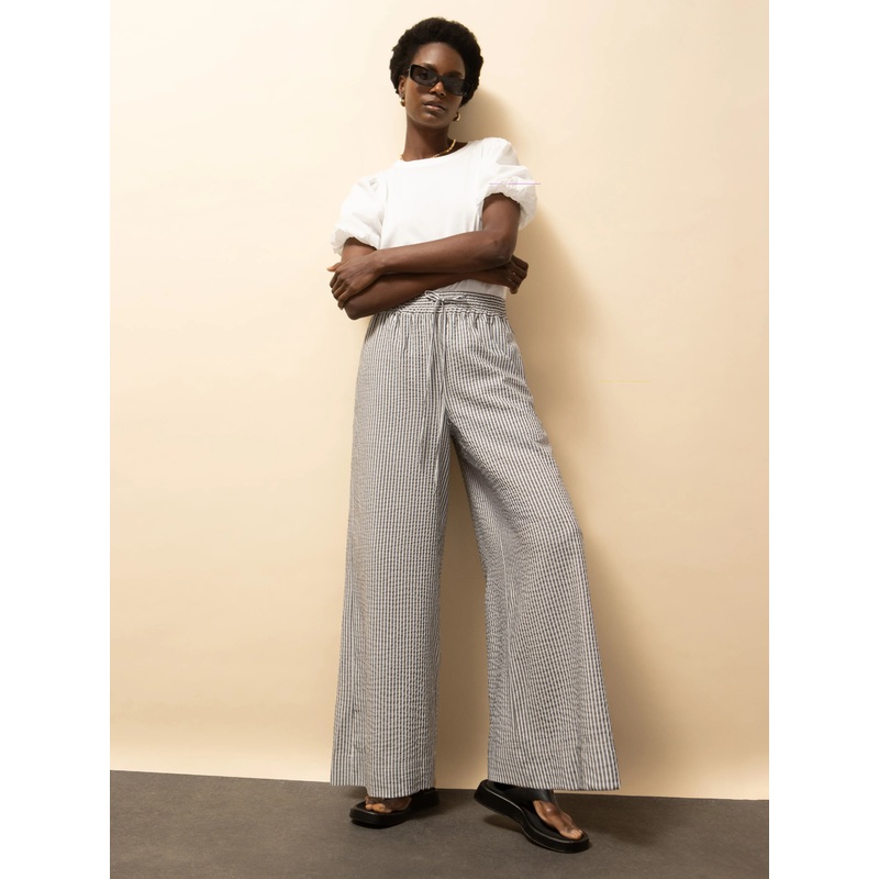 Washed Black And White Stripe Trousers