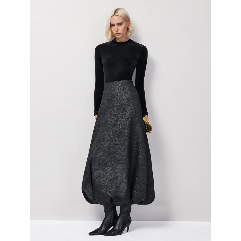 Black Jacquard Puffball Skirt-6 & 8 & 10 & 12 & 14 & 16 & 18-Black