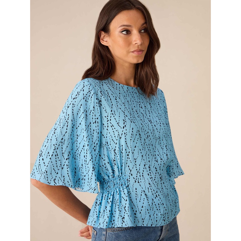 Blue Dash Print Top-6 & 8 & 10 & 12 & 14 & 16 & 18-Blue