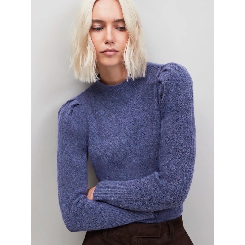 Blue Pointelle Knit Jumper-XS & S & M & L-Blue