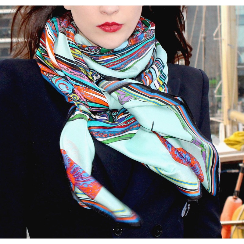 ‘Bowing Birds’ Cotton/Silk Scarf