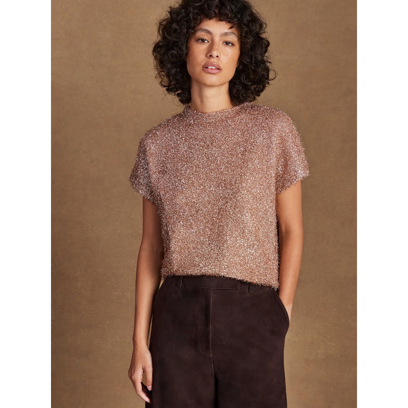 Bronze Sparkle Knit T-Shirt-XS & S & M & L-Bronze