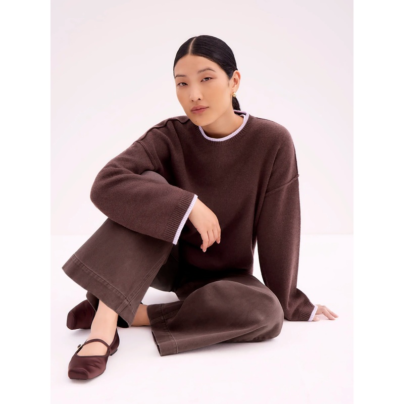 Brown Tipped Detail Knit Jumper With Cashmere