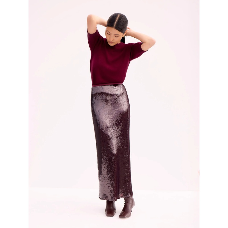 Burgundy Liquid Sequinned Skirt