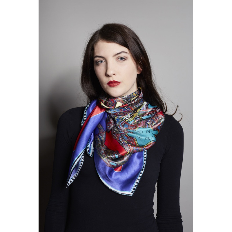 ‘Butterfly Circles’ in Red & Purple, Silk Scarf,