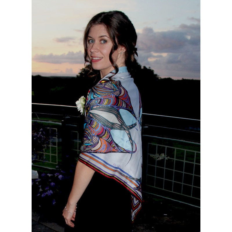 ‘Fishing Bird Spell’ on Cotton/Silk Scarf