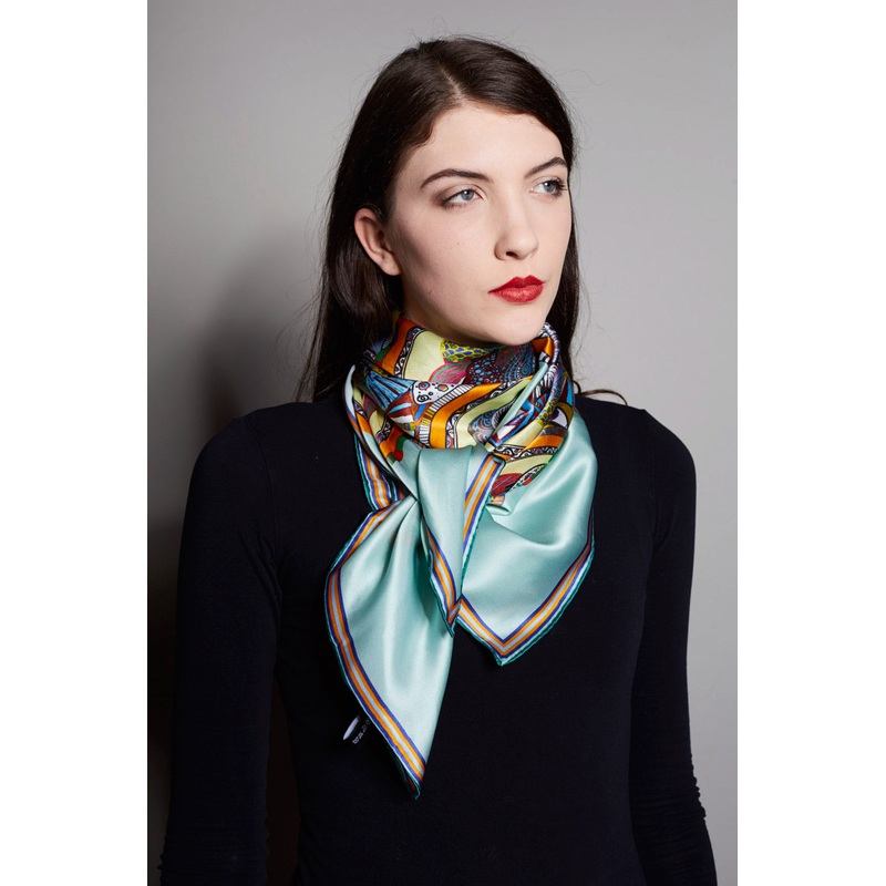 Green Circles, 100% Satin Silk, 100cm Square