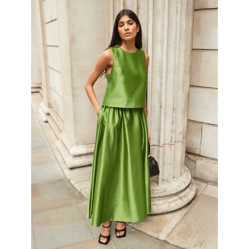 Green Satin Full Skirt-6 & 8 & 10 & 12 & 14 & 16 & 18-Green