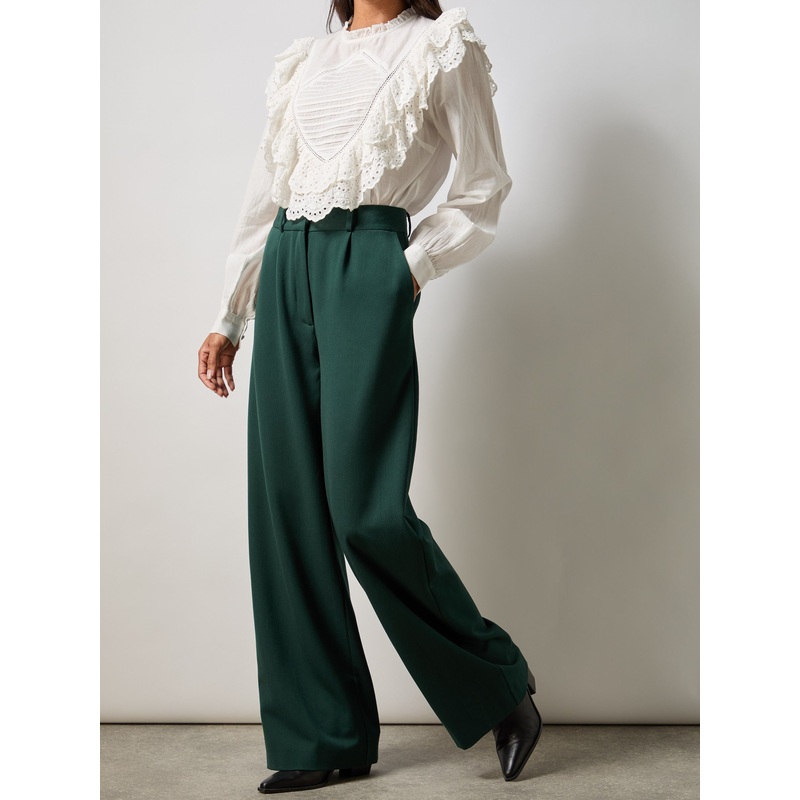 Green Wide Leg Trousers-6 & 8 & 10 & 12 & 14 & 16 & 18-Green