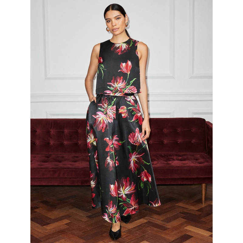 Hand Painted Tulip Full Skirt-6 & 8 & 10 & 12 & 14 & 16 & 18-Black