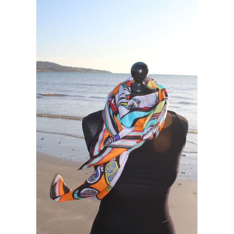 ‘Orange Birds Basking’ in Cotton/Silk Scarf