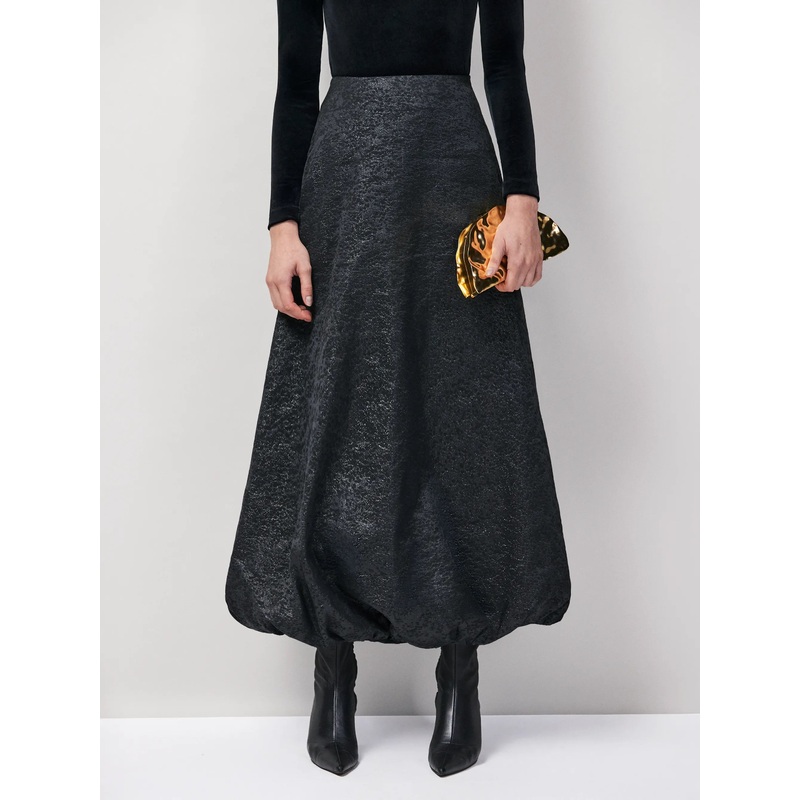 Petite Black Jacquard Puffball Skirt