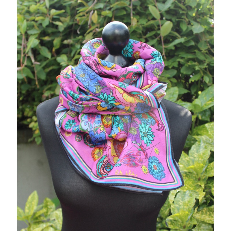 ‘Pink Flowers’, Cotton/Silk Scarf