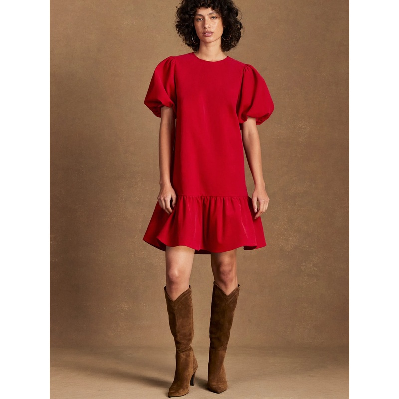Red Baby Cord Mini Dress-6 & 8 & 10 & 12 & 14 & 16 & 18-Red