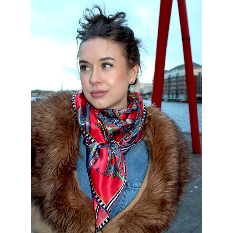 Red Butterflies, 100% Satin Silk, 100cm Square