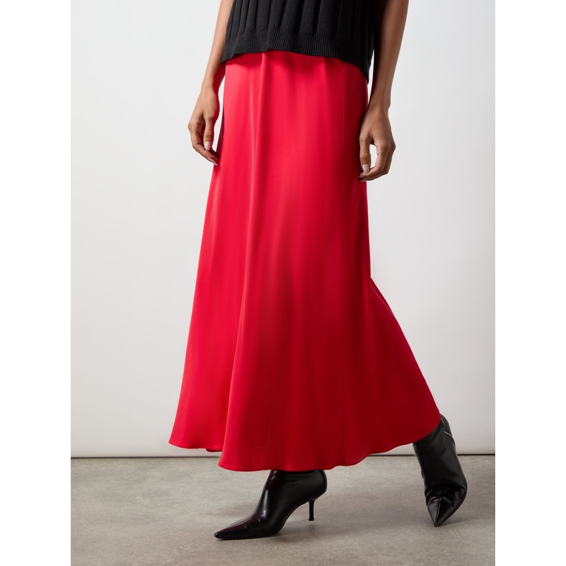 Red Satin Bias Cut Skirt-6 & 8 & 10 & 12 & 14 & 16 & 18-Red