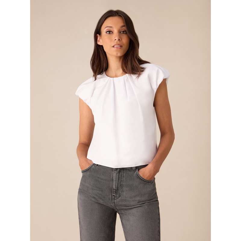 White Cotton Puff Sleeve Top-6 & 8 & 10 & 12 & 14 & 16 & 18-White