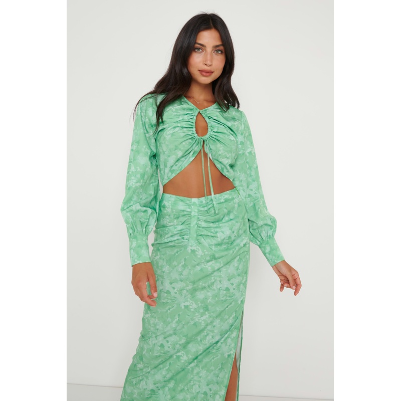 Bec Drawstring Top – Green Abstract Floral