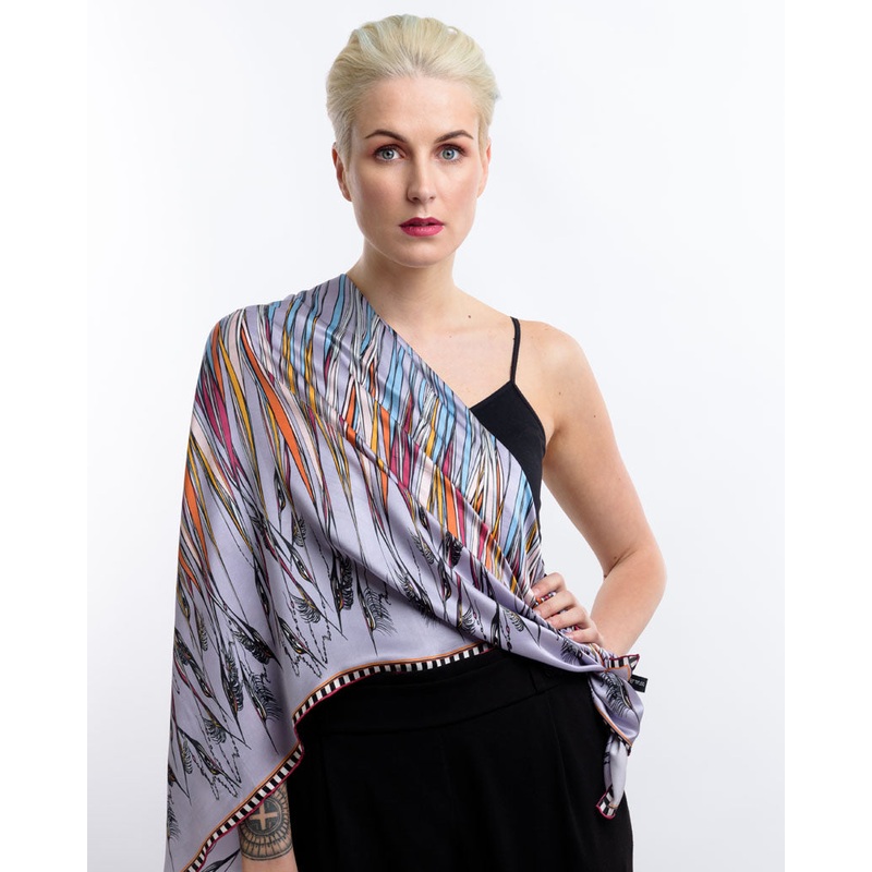 ‘Birds in the Reeds, 100% Silk, 110cm Square