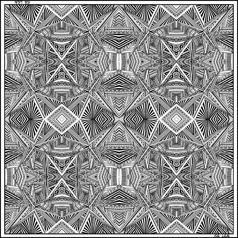 Black and White Intersectional Triangles 110cm Square Silk Scarf