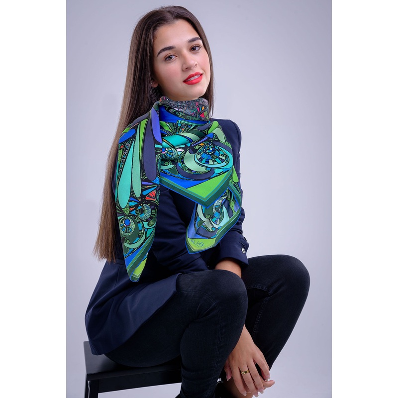 Blue /Green Universe, 110cm Square Silk Scarf